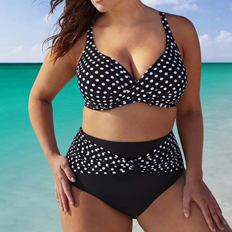 AMEHE Black & White Polka Dot Rope-Tie Two-Piece Bikini