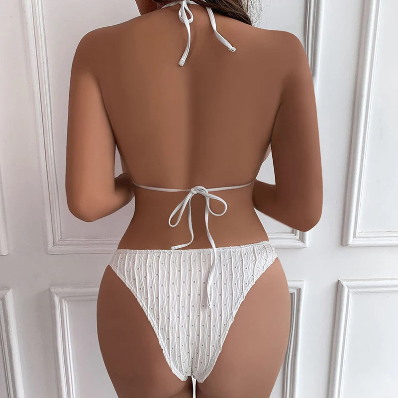 AMEHE Women's Jacquard Drawstring Two-Piece Swimsuit