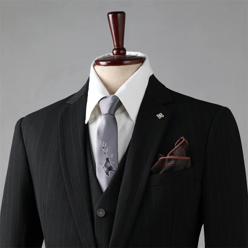 AMEHE British Striped 3-Piece Men’s Suit