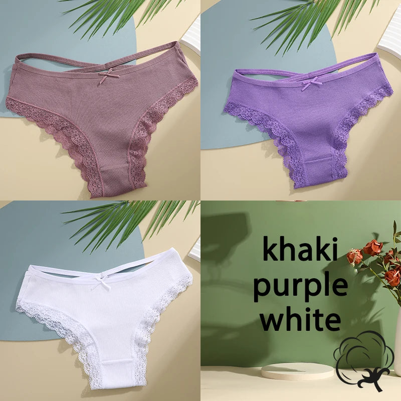 AMEHE Women's Cotton Mid-Waist Brief Panties 3-Pack with Bow Detail