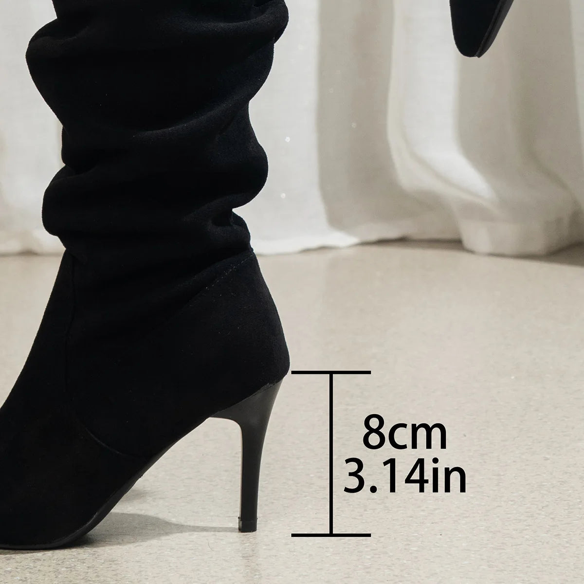 Ladies’ Suede Knee Boots – High Heels, Solid Color