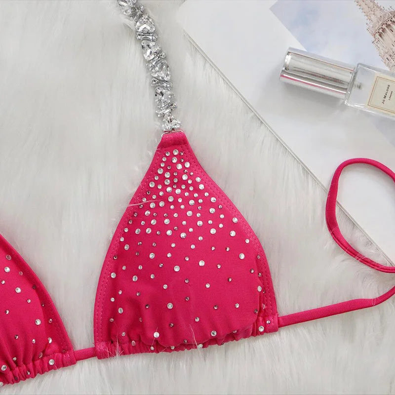 AMEHE Luxury Rhinestone Crystal Two-Piece Thong Bikini Swimsuit