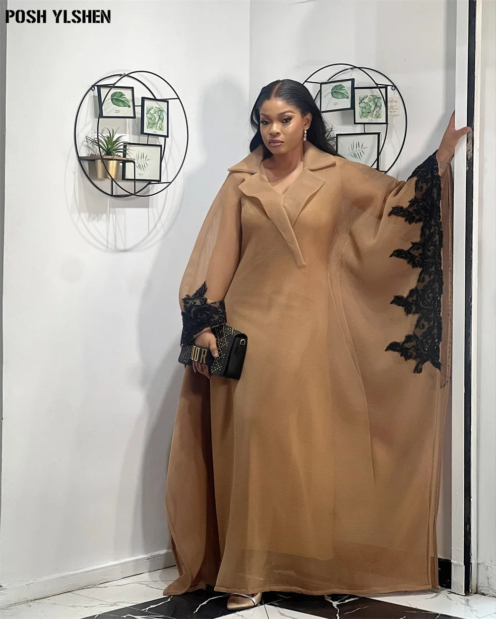 Women’s Plus Size Embroidered African Caftan Dress – Elegant Abaya-Inspired Maxi Gown