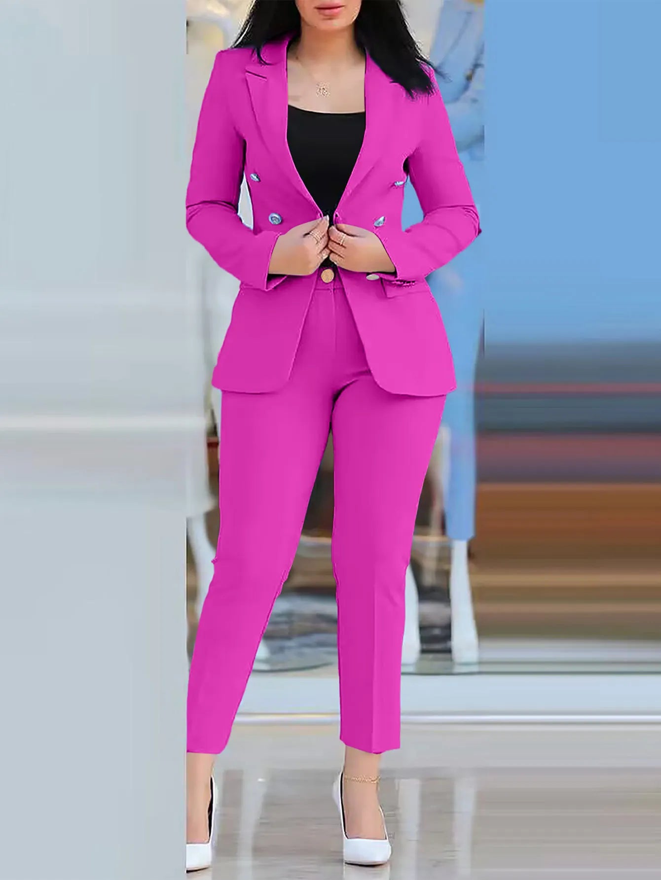AMEHE Women’s Solid Color 2-Piece Suit – Blazer & Trousers