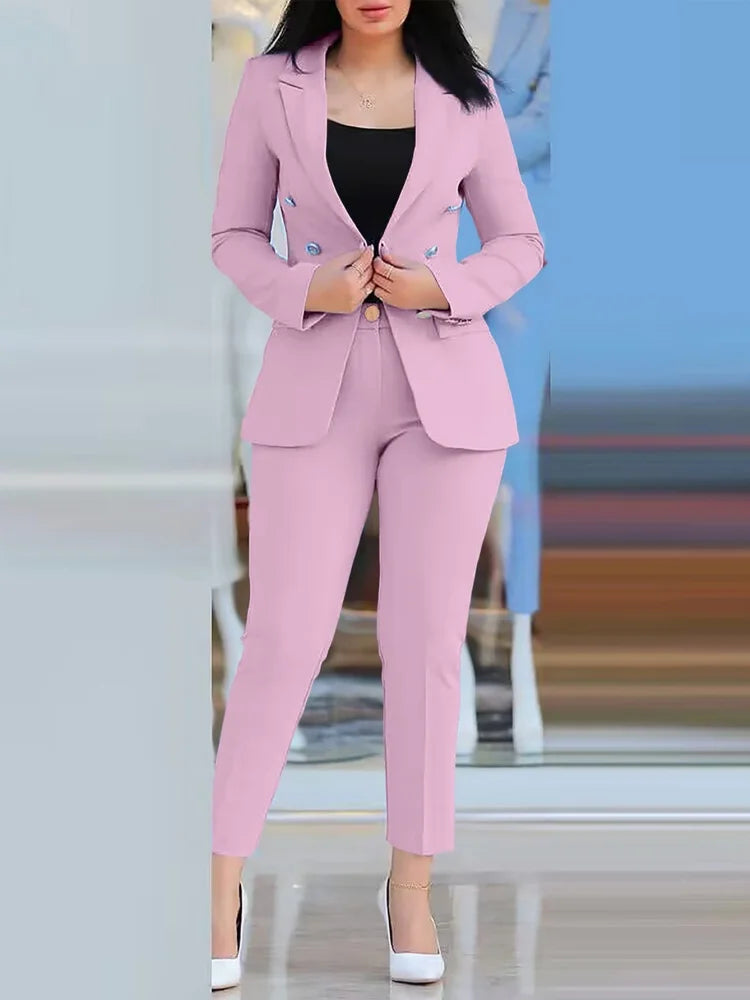 AMEHE Women’s Solid Color 2-Piece Suit – Blazer & Trousers