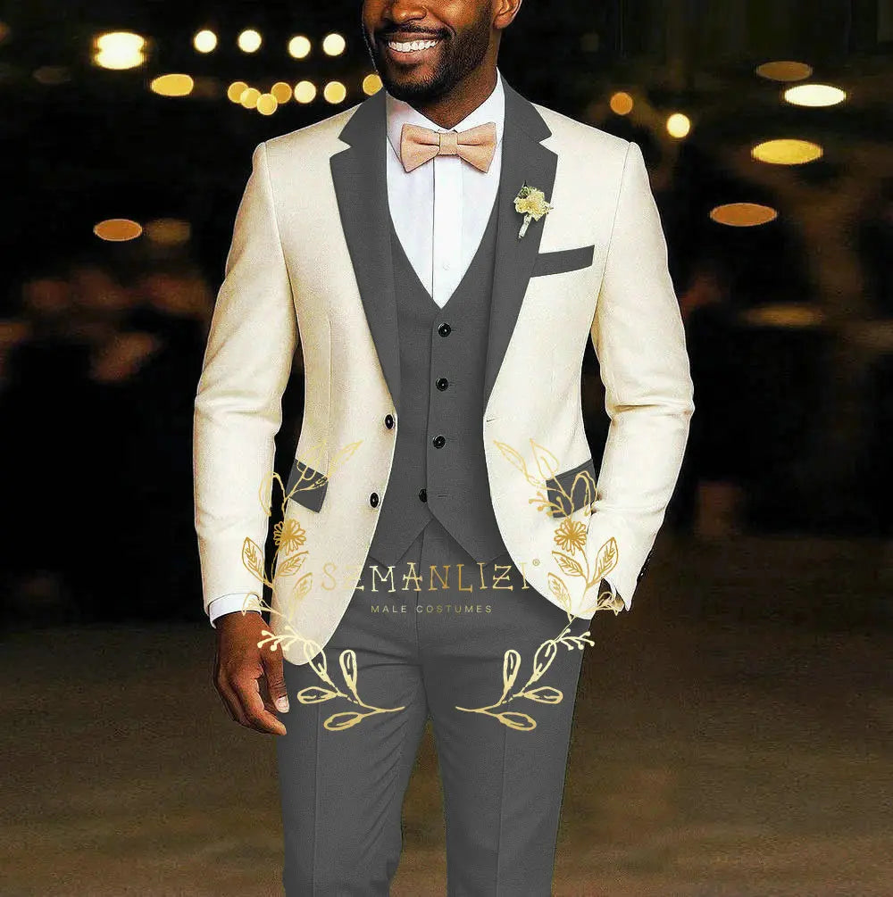 AMEHE Ivory Men’s 3-Piece Suit – Blazer, Vest & Pants