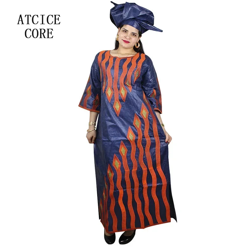 Women’s Bazin Riche African Dress – Elegant Embroidered Traditional Gown