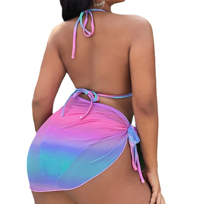 AMEHE Plus Size Push-Up Halter Bikini Set with Beach Cover-Up