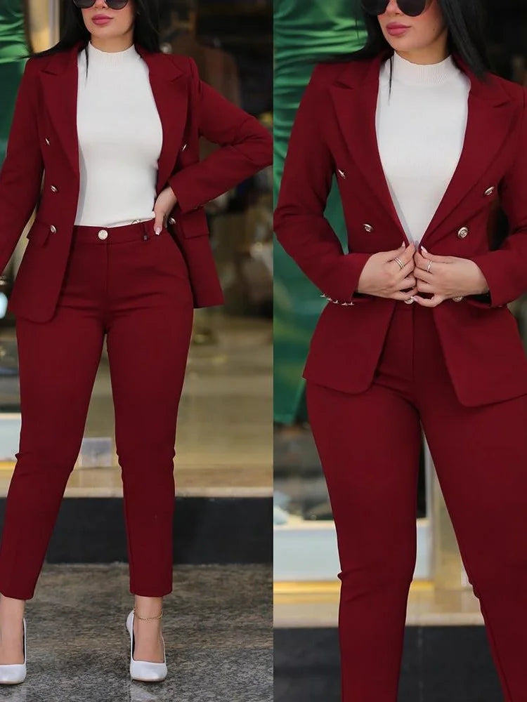 AMEHE Women’s Solid Color 2-Piece Suit – Blazer & Trousers