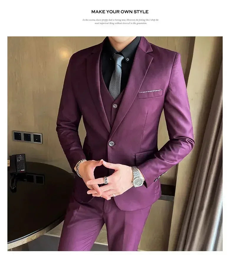 AMEHE Men’s Fashion 3-Piece Business & Formal Suit (S–9XL)