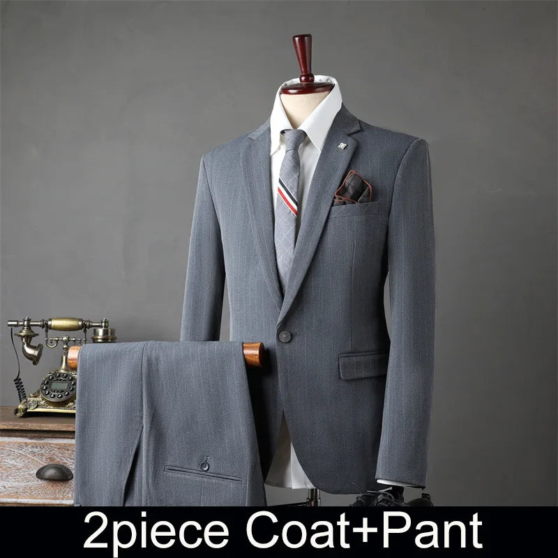 AMEHE British Striped 3-Piece Men’s Suit
