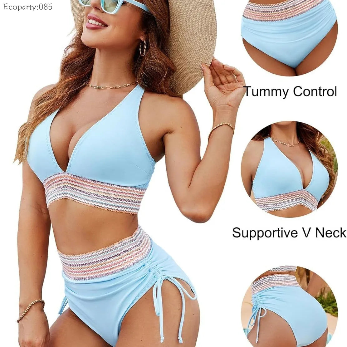 AMEHE Women's High-Waist Push-Up Two-Piece Swimsuit