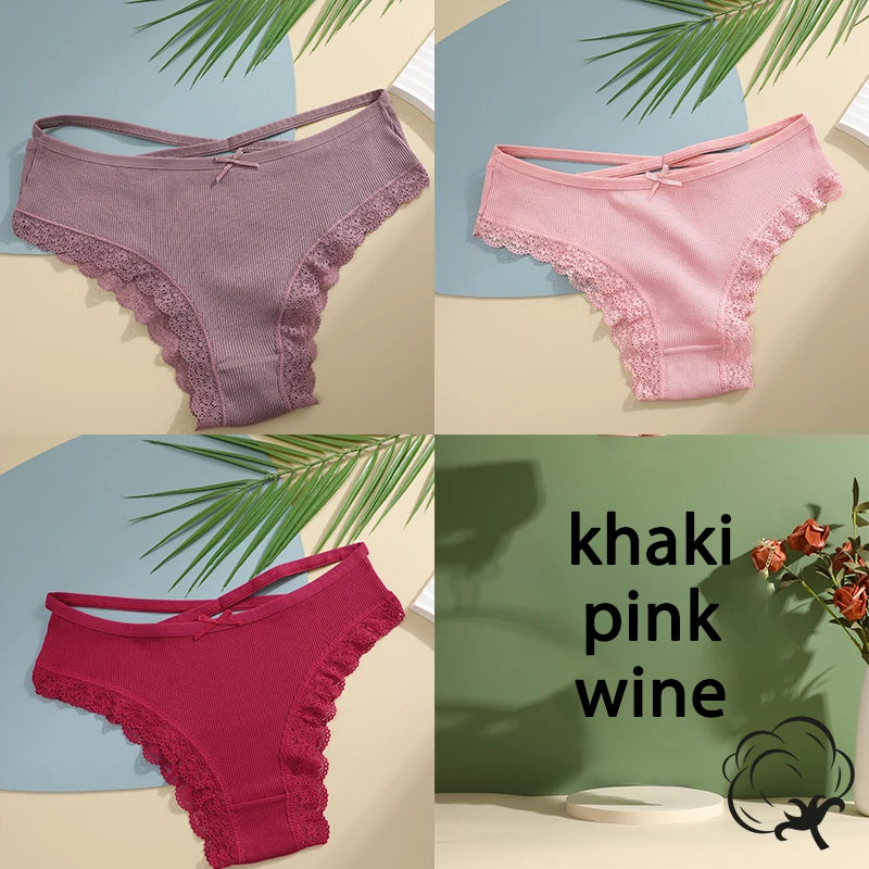 AMEHE Women's Cotton Mid-Waist Brief Panties 3-Pack with Bow Detail