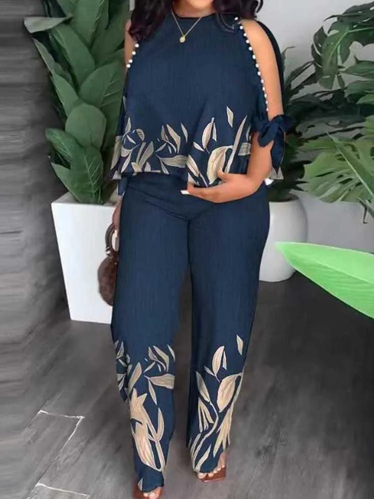 Plus-Size Summer 2-Piece Set – Stylish Blouse & Trousers