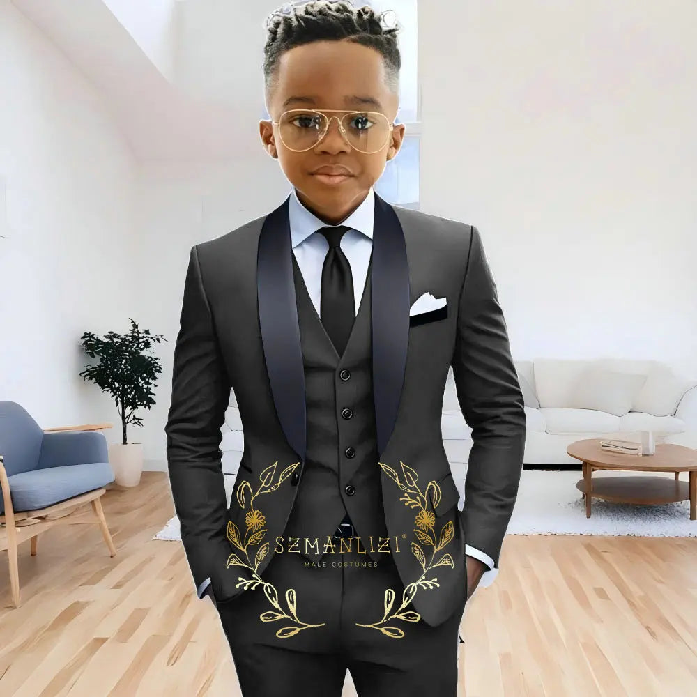 AMEHE Boys’ 3-Piece Navy Blue Formal Suit