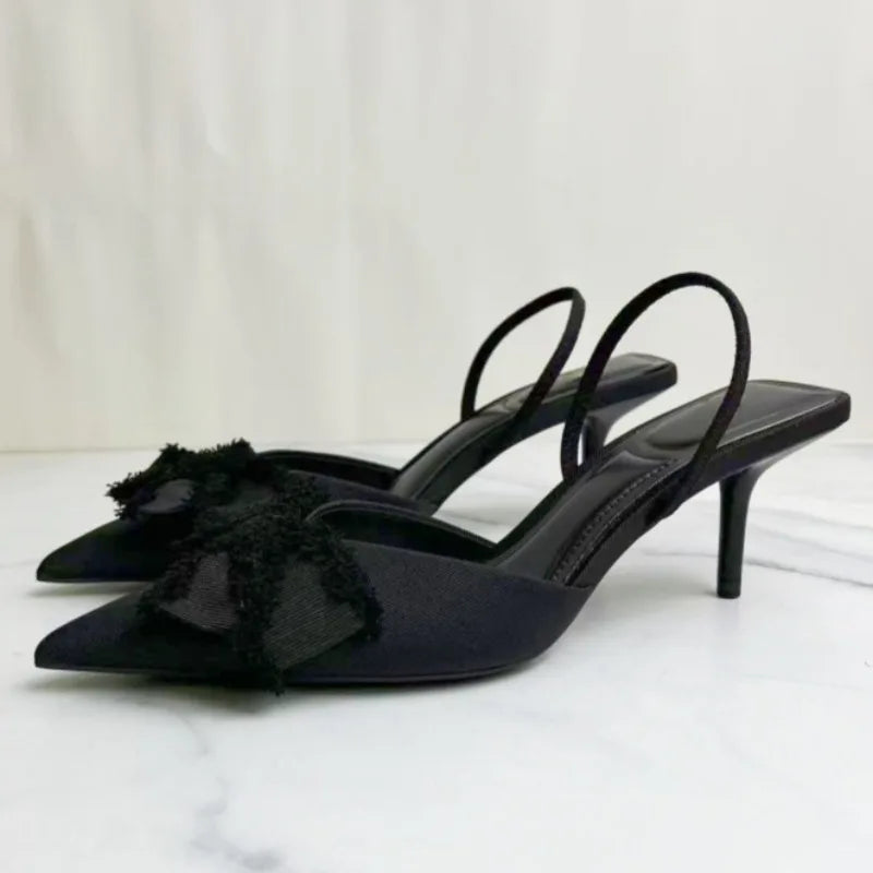 Women’s Formal High Heels – Black Bow Pointed Toe Sandals