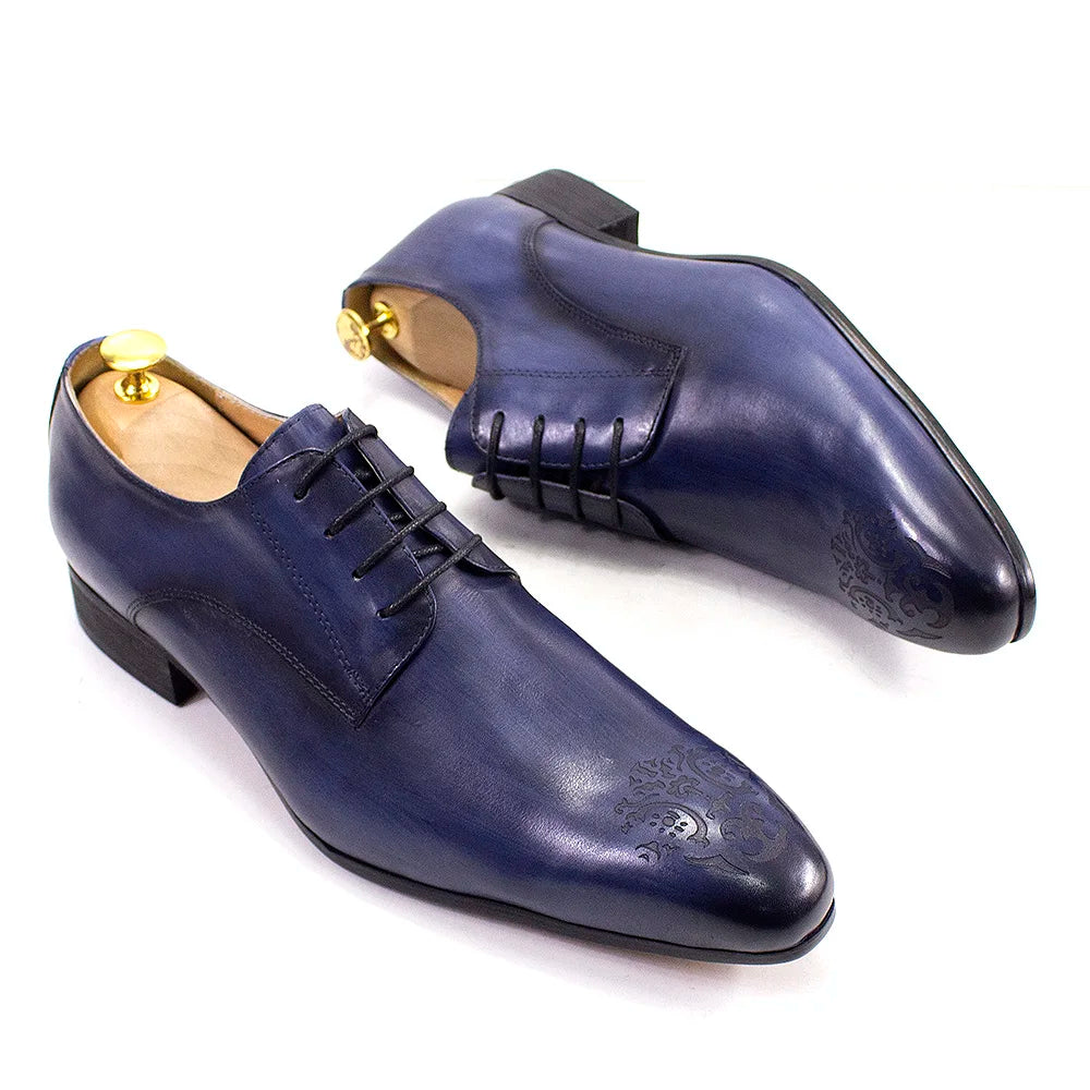 Elegant Men’s Oxford Derby Shoes – Genuine Leather, Pointed Toe