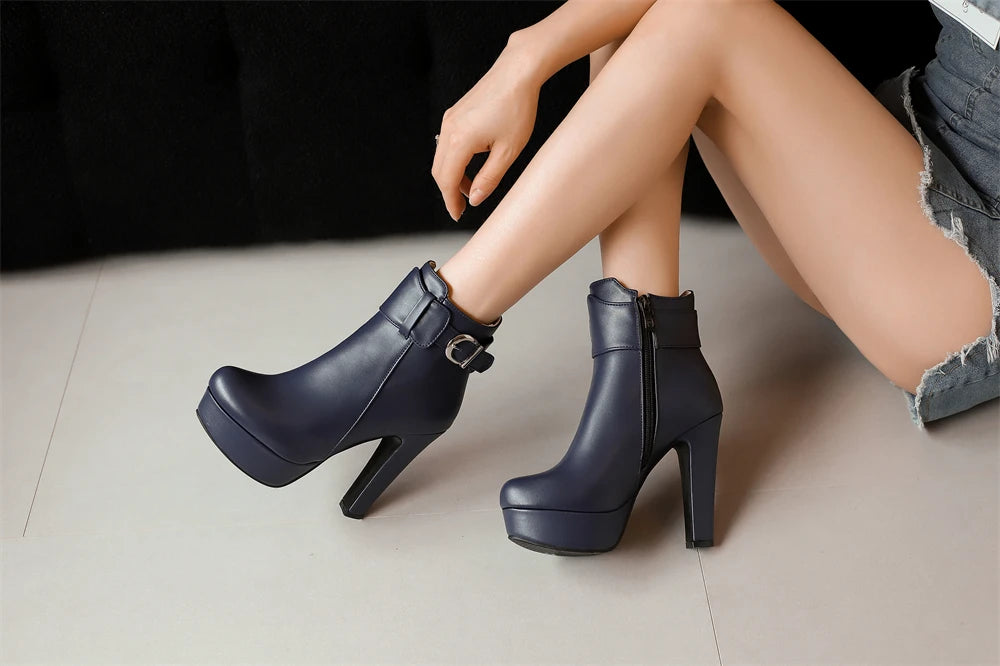 Women’s Fashion Platform Ankle Boots – Black/Red/White