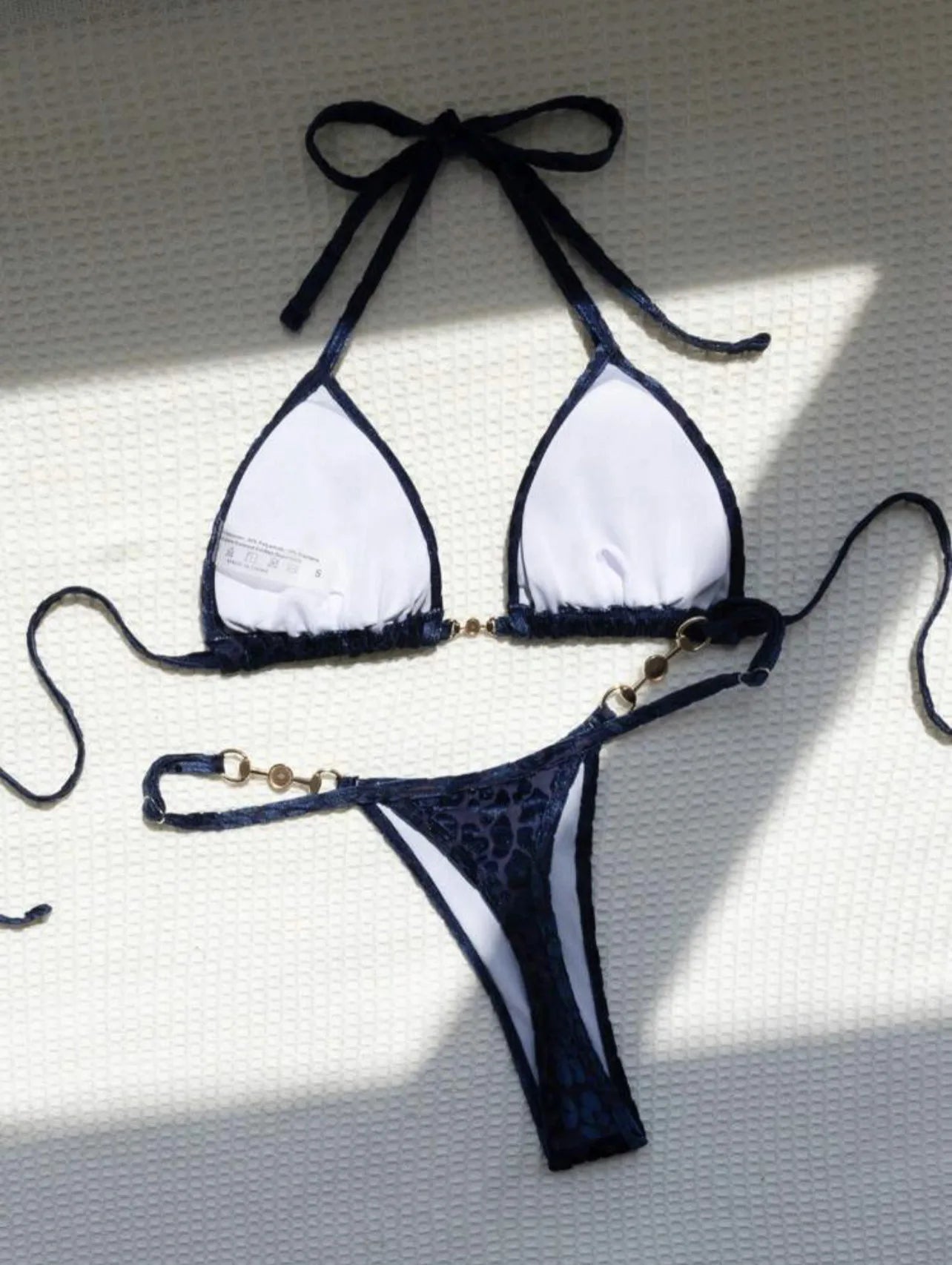 AMEHE Leopard Print Velvet Halter Two-Piece Bikini Swimsuit