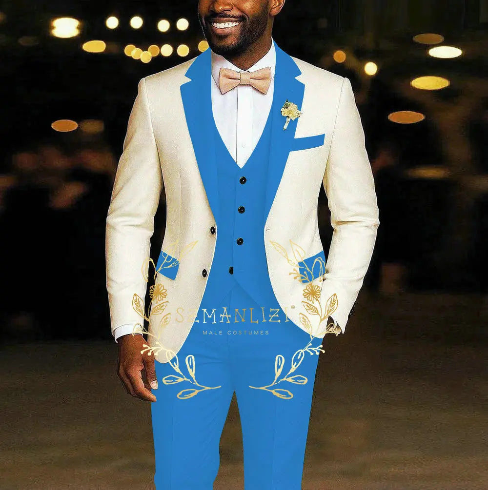 AMEHE Ivory Men’s 3-Piece Suit – Blazer, Vest & Pants