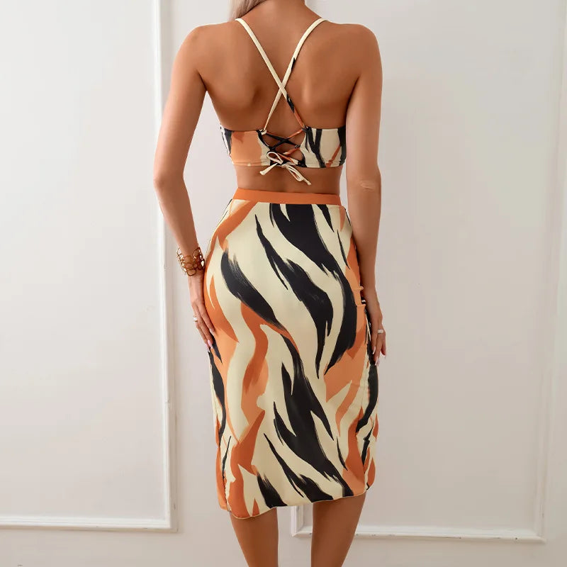 AMEHE High-Waist Push-Up Bikini Set with Beach Dress