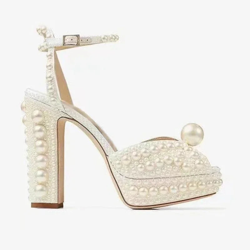 Luxury Beaded Thick Heel Sandals – Open Toe Style