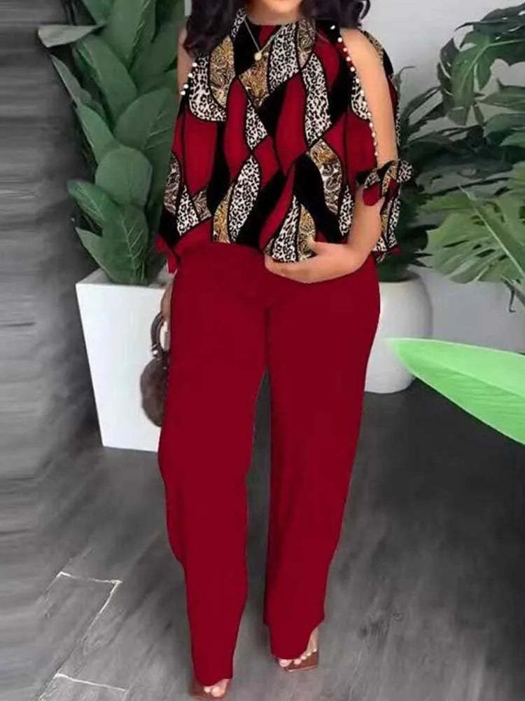 Plus-Size Summer 2-Piece Set – Stylish Blouse & Trousers