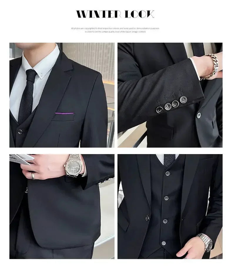 AMEHE Men’s Fashion 3-Piece Business & Formal Suit (S–9XL)