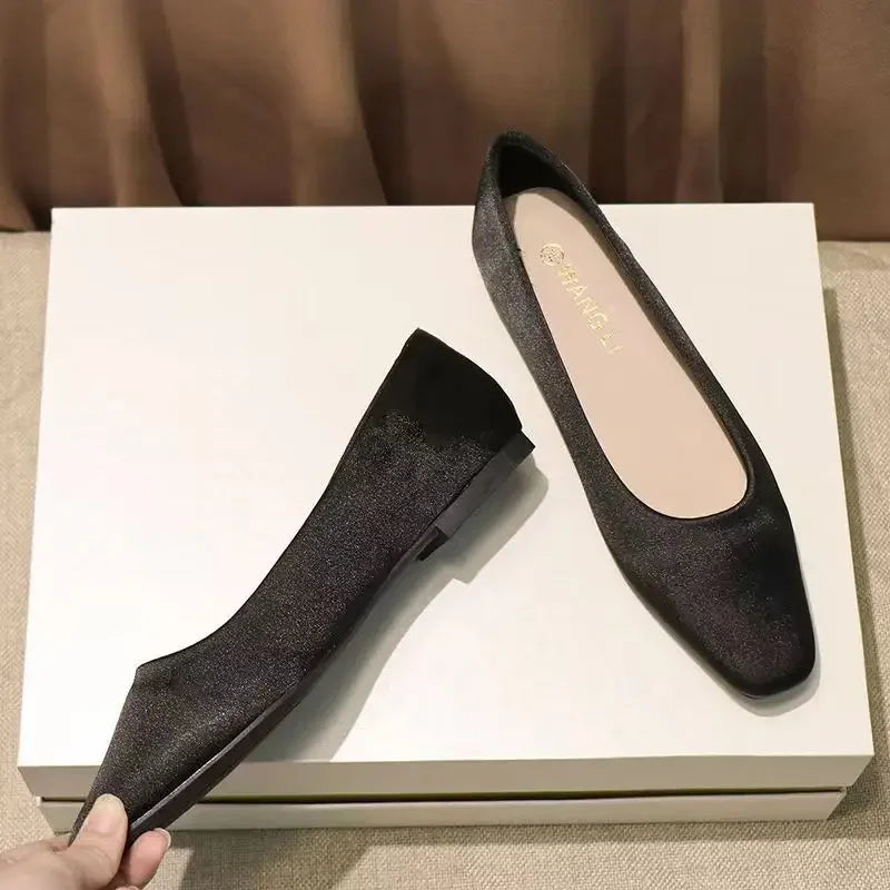 Ladies’ Chic Summer Flats – Elegant Square Toe Slip-On