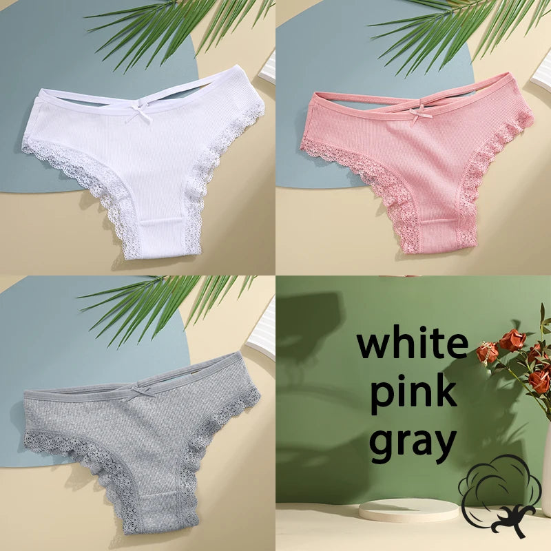 AMEHE Women's Cotton Mid-Waist Brief Panties 3-Pack with Bow Detail