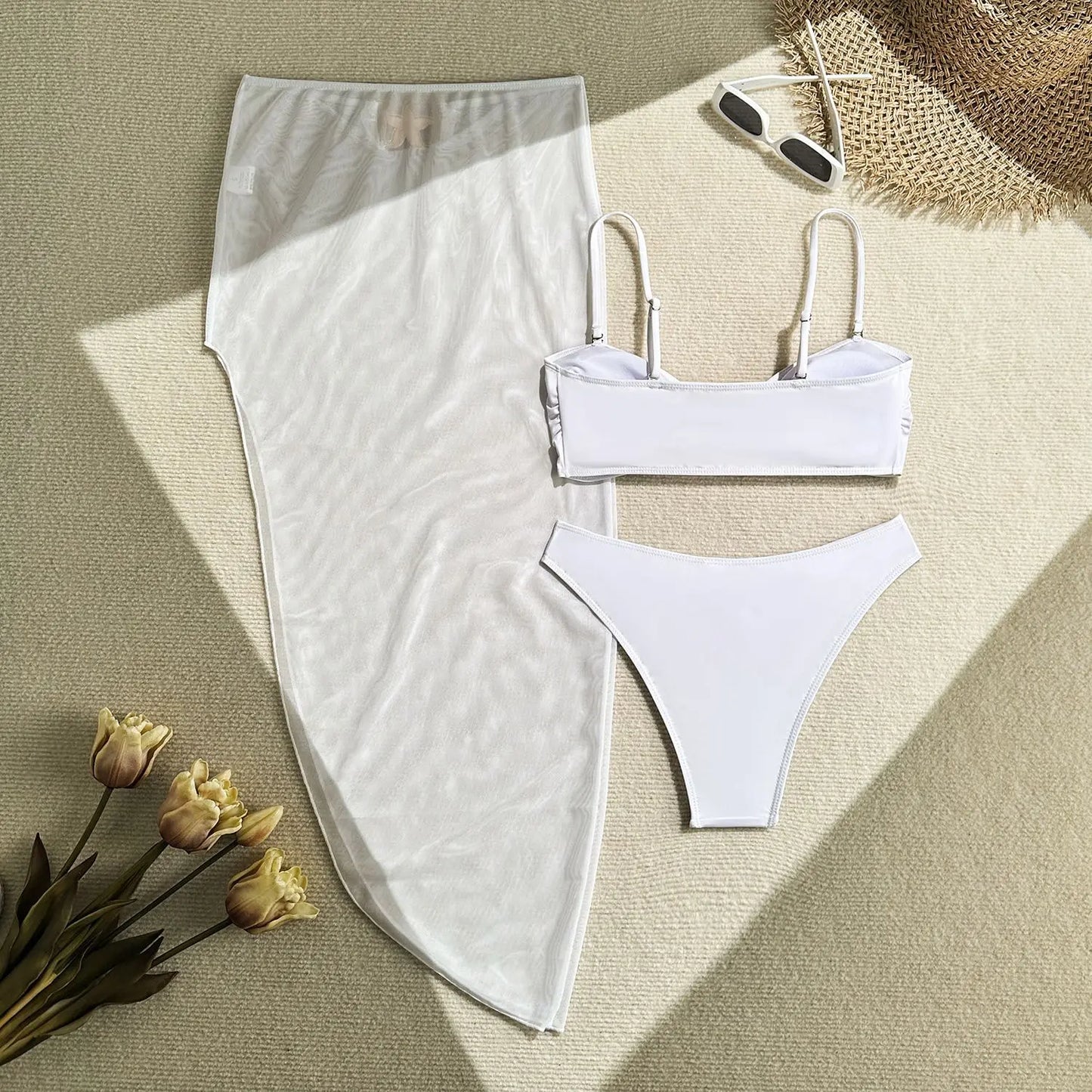 AMEHE 3-Piece High-Waist Push-Up Bikini Set with Starfish Detail
