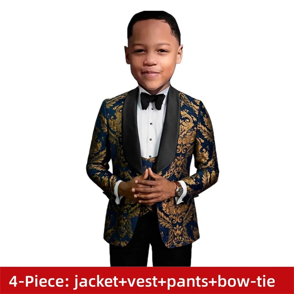 AMEHE Boys’ Paisley 4-Piece Suit – Blazer, Vest & Pants