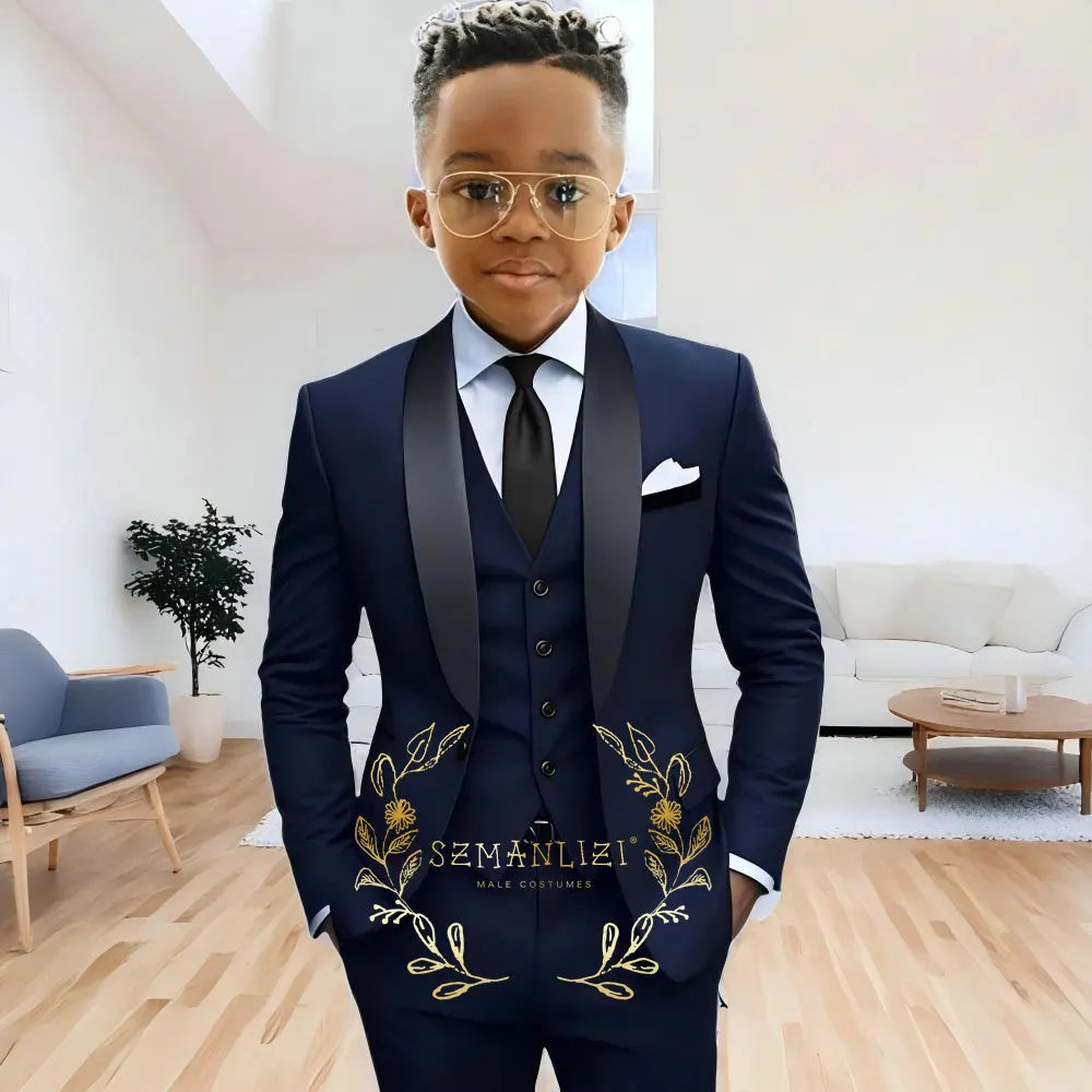 AMEHE Boys’ 3-Piece Navy Blue Formal Suit