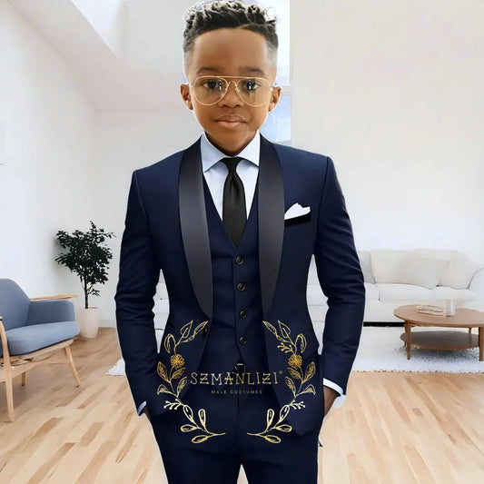 AMEHE Boys’ 3-Piece Navy Blue Formal Suit
