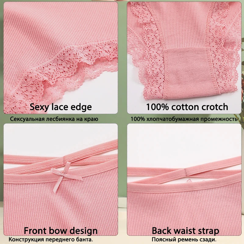 AMEHE Women's Cotton Mid-Waist Brief Panties 3-Pack with Bow Detail