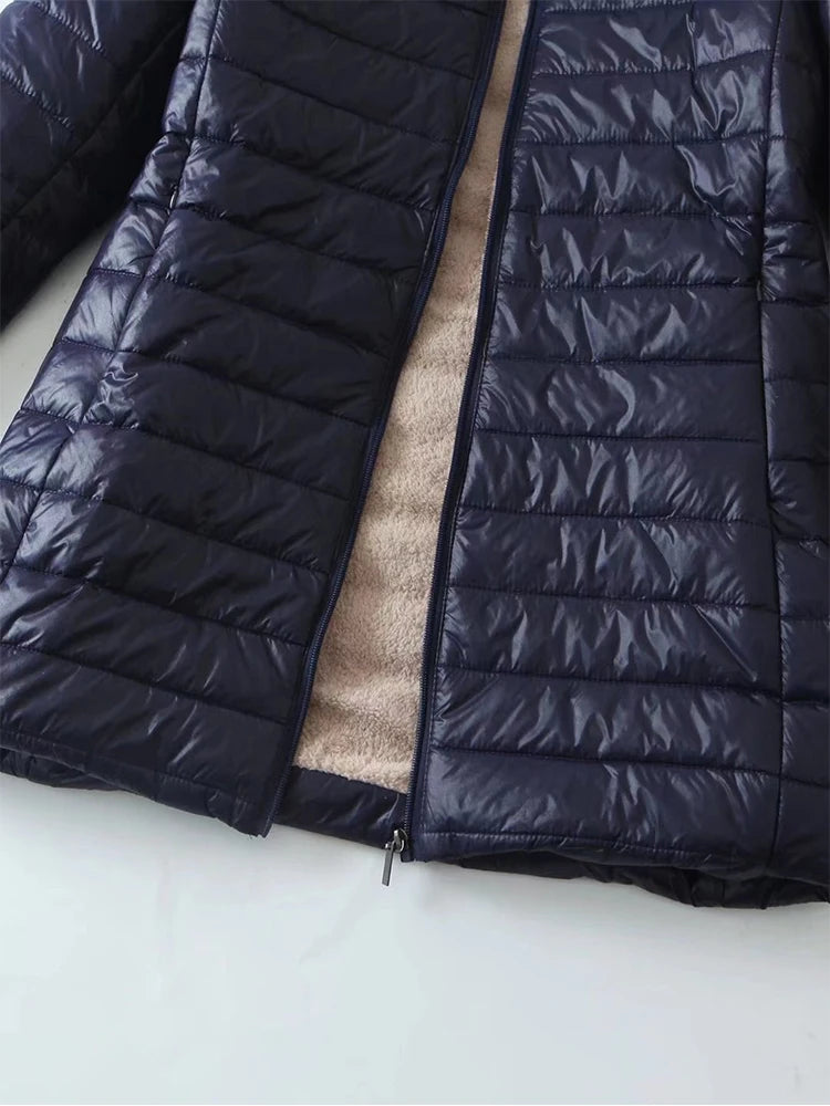 AMEHE Women's Hooded Mid-Length Fleece-Lined Winter Coat