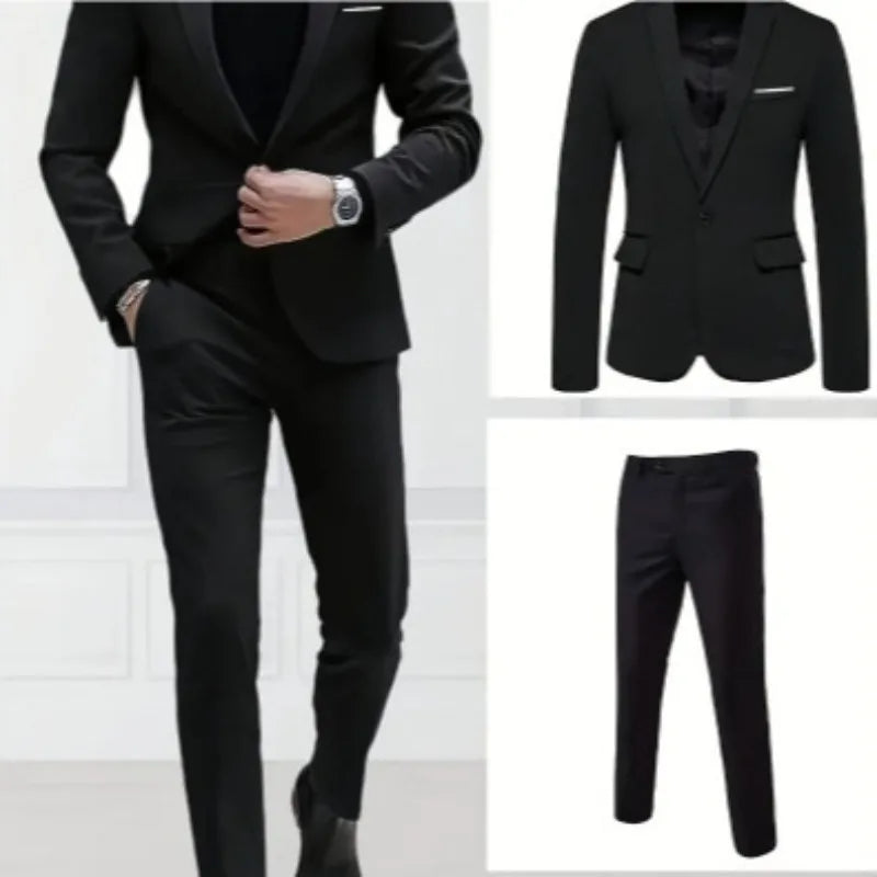 AMEHE Men’s Slim 2-Piece Formal Suit – Spring to Winter