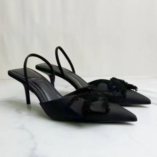 Women’s Formal High Heels – Black Bow Pointed Toe Sandals