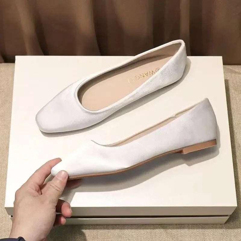 Ladies’ Chic Summer Flats – Elegant Square Toe Slip-On
