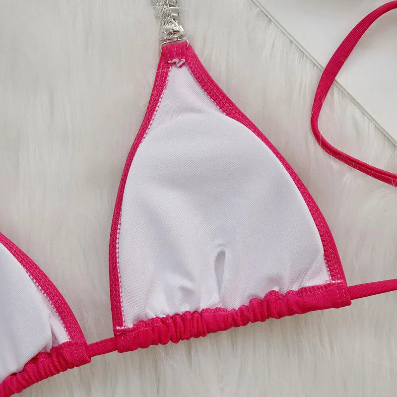 AMEHE Luxury Rhinestone Crystal Two-Piece Thong Bikini Swimsuit