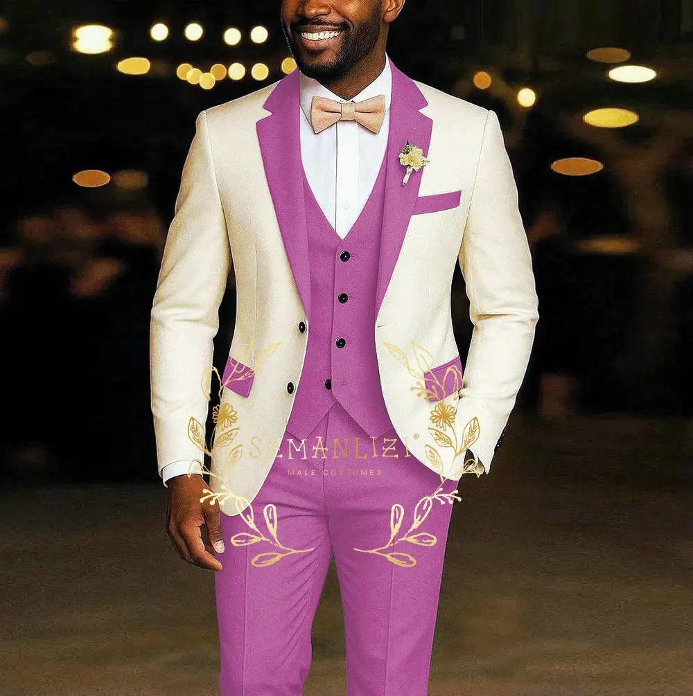 AMEHE Ivory Men’s 3-Piece Suit – Blazer, Vest & Pants