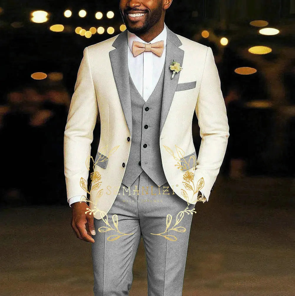 AMEHE Ivory Men’s 3-Piece Suit – Blazer, Vest & Pants