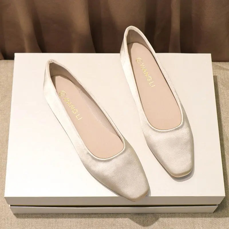 Ladies’ Chic Summer Flats – Elegant Square Toe Slip-On