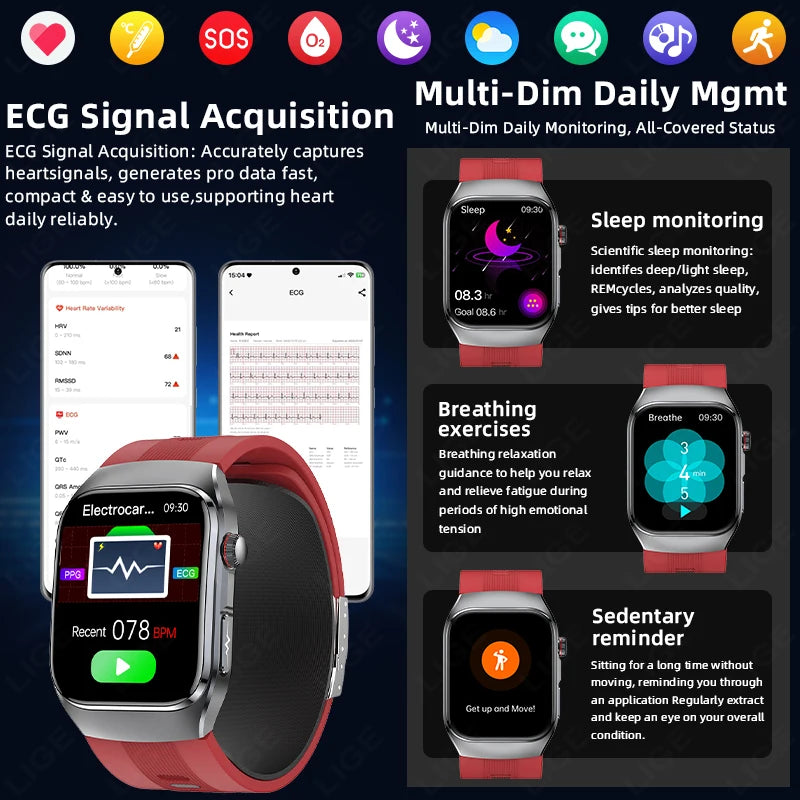 Smart Health Watch with ECG & Blood Pressure Monitoring – AMOLED Fitness Tracker Bracelet