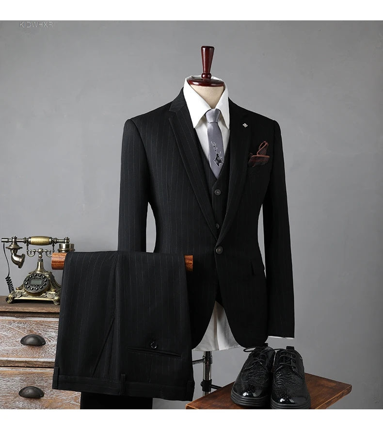 AMEHE British Striped 3-Piece Men’s Suit