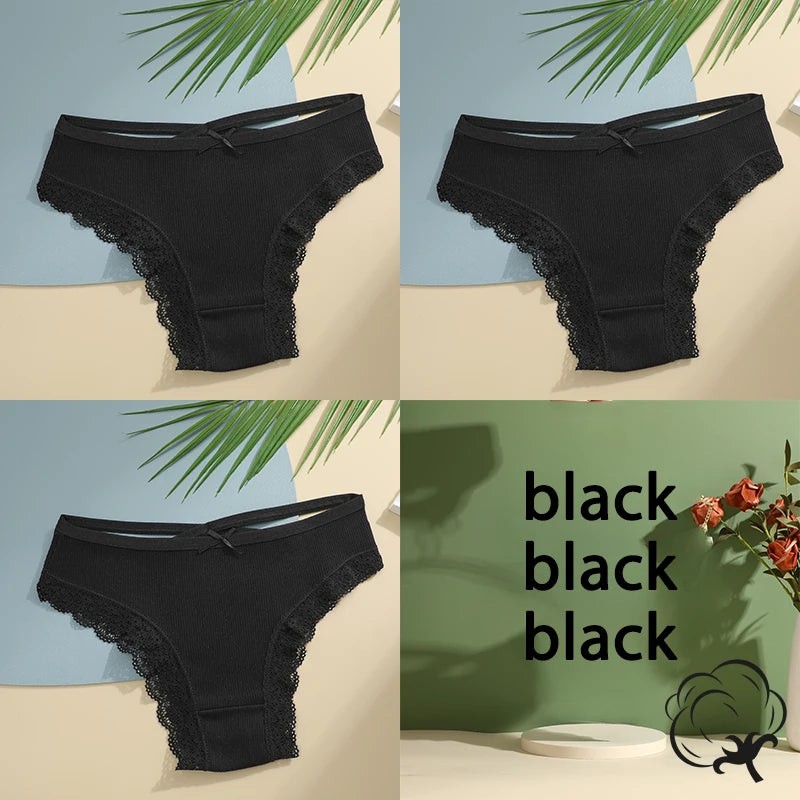 AMEHE Women's Cotton Mid-Waist Brief Panties 3-Pack with Bow Detail