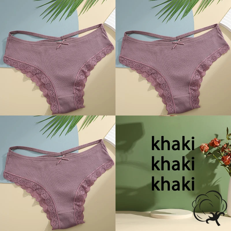 AMEHE Women's Cotton Mid-Waist Brief Panties 3-Pack with Bow Detail