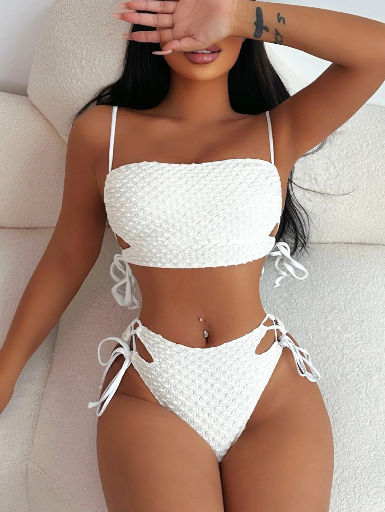 AMEHE Solid Color High-Waist Push-Up Bikini Swimsuit