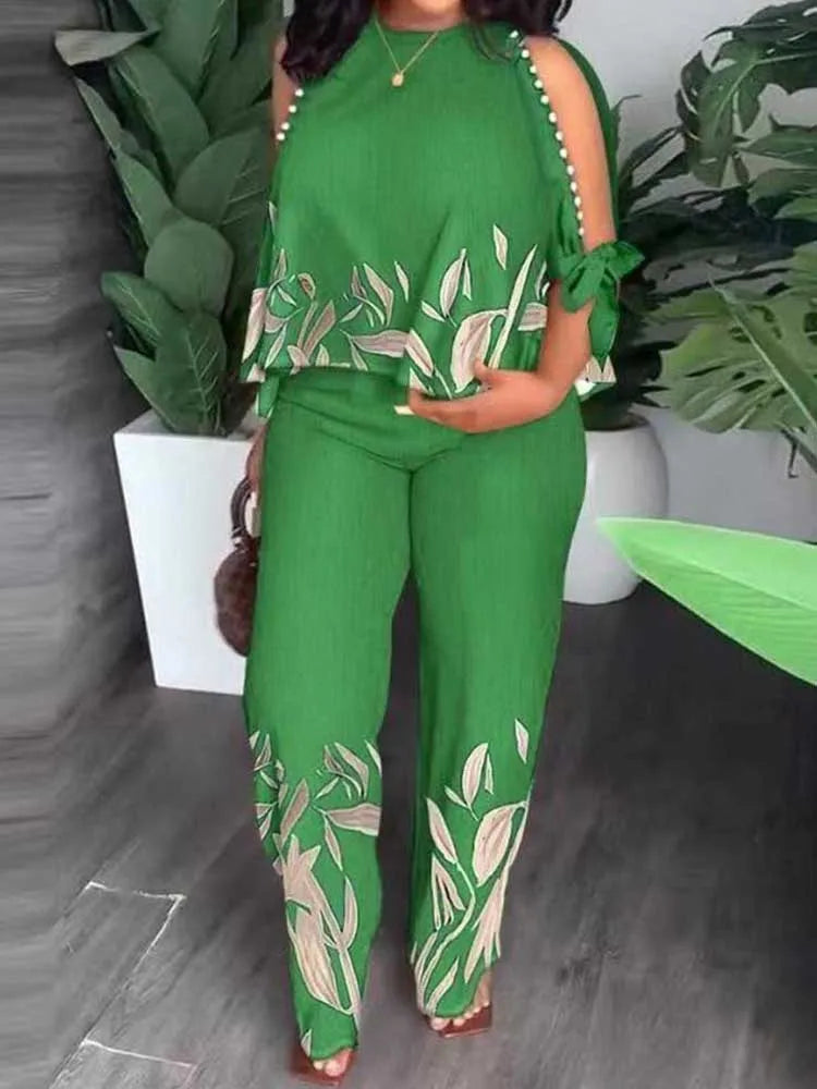 Plus-Size Summer 2-Piece Set – Stylish Blouse & Trousers