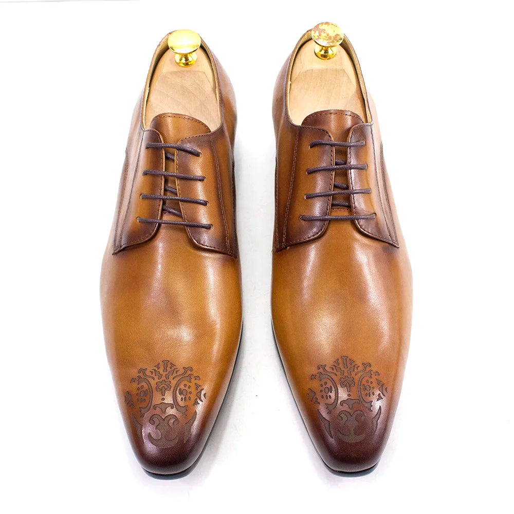 Elegant Men’s Oxford Derby Shoes – Genuine Leather, Pointed Toe